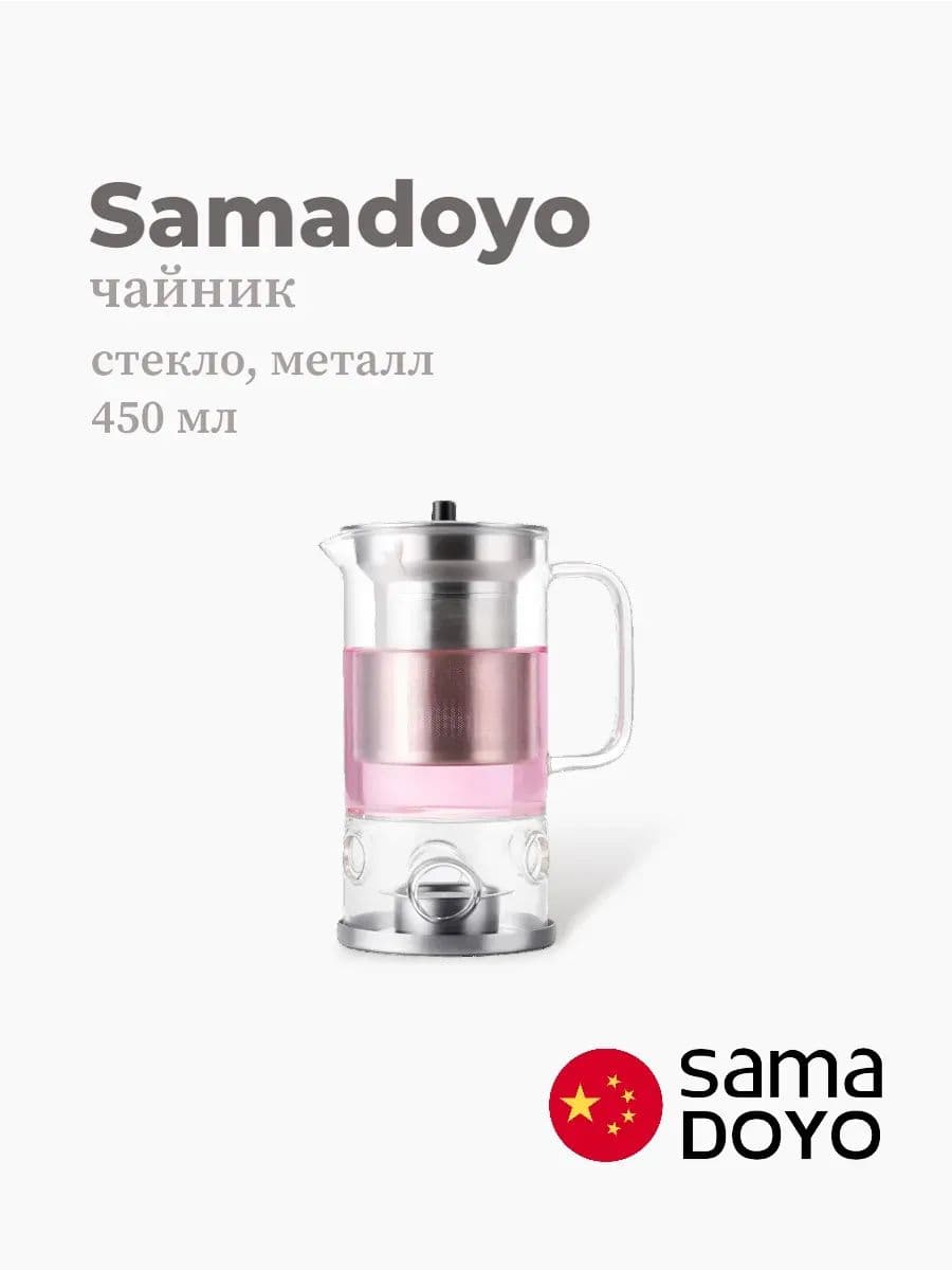 Чайник, Samadoyo, Stainless Steel Infuser, 450 мл, боросиликатное стекло, металл, Китай