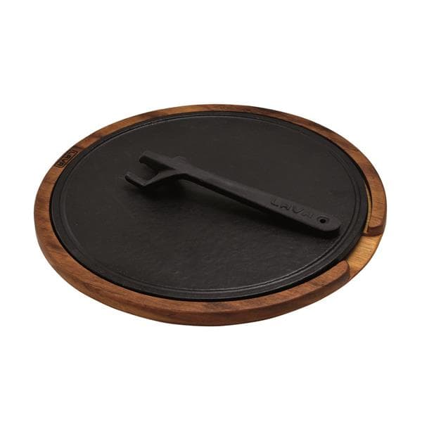 Деревянный поднос с чугунным блюдом(Ø)29cm. (4 pieces Silicon seperater, between wood and plate)