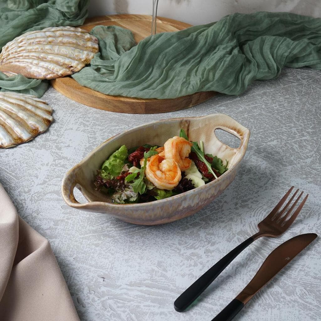 Блюдо овальное 24*12,5 см h5,5 см 210 мл для закусок Pearl Sea Stone с ручками Frutti di Mare [4]
