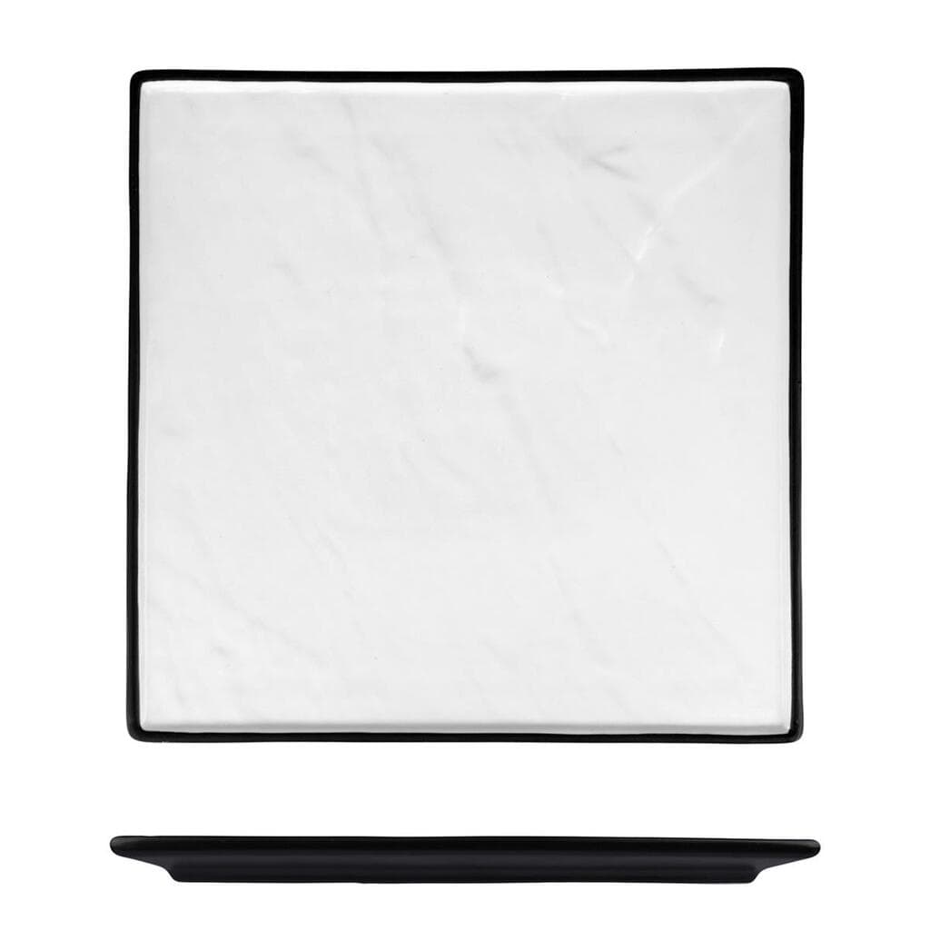 Блюдо квадратное 30*30 см h2 см Relief белое с черным бортом фарфор P.L. Proff Cuisine [1]
