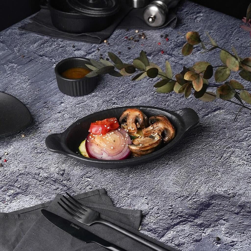 Блюдо овальное 18,5*12,5 см h3,5 см 310 мл емкость для закусок с ручками Black Raw Stellar P.L. [4]