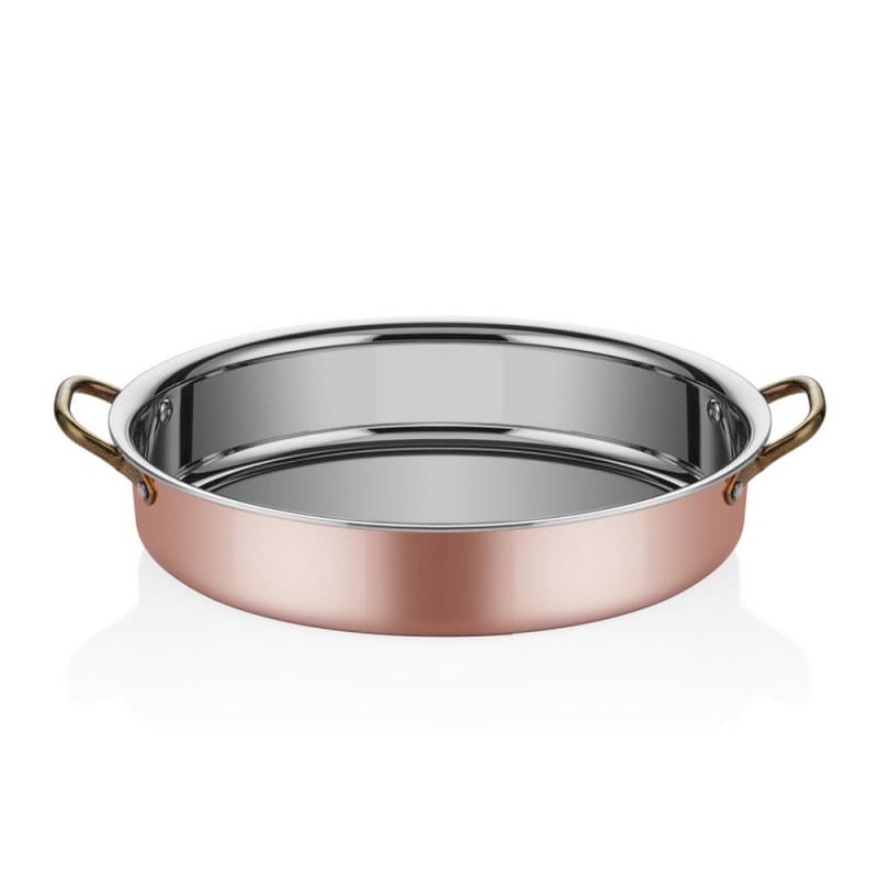 Сковорода овальная для подачи 28*21*6см, медь, ручки латунь, ABM